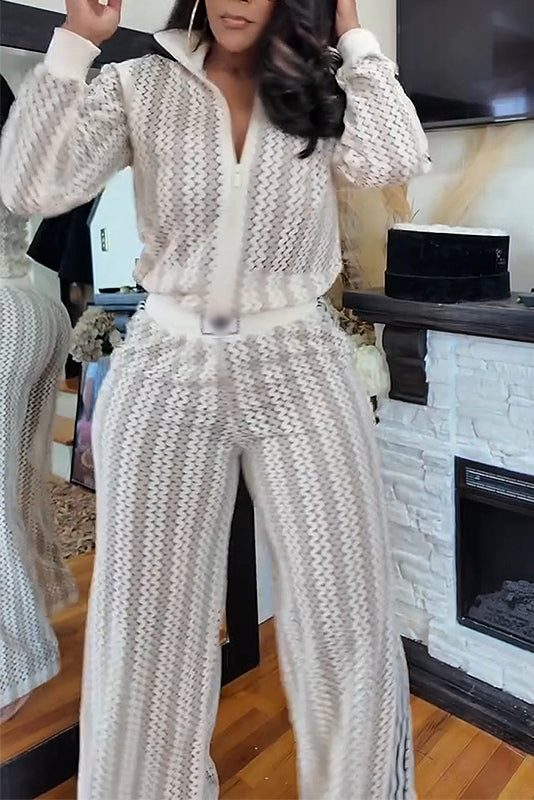 Retro Wave Knit Zip-Up Two-Piece Set