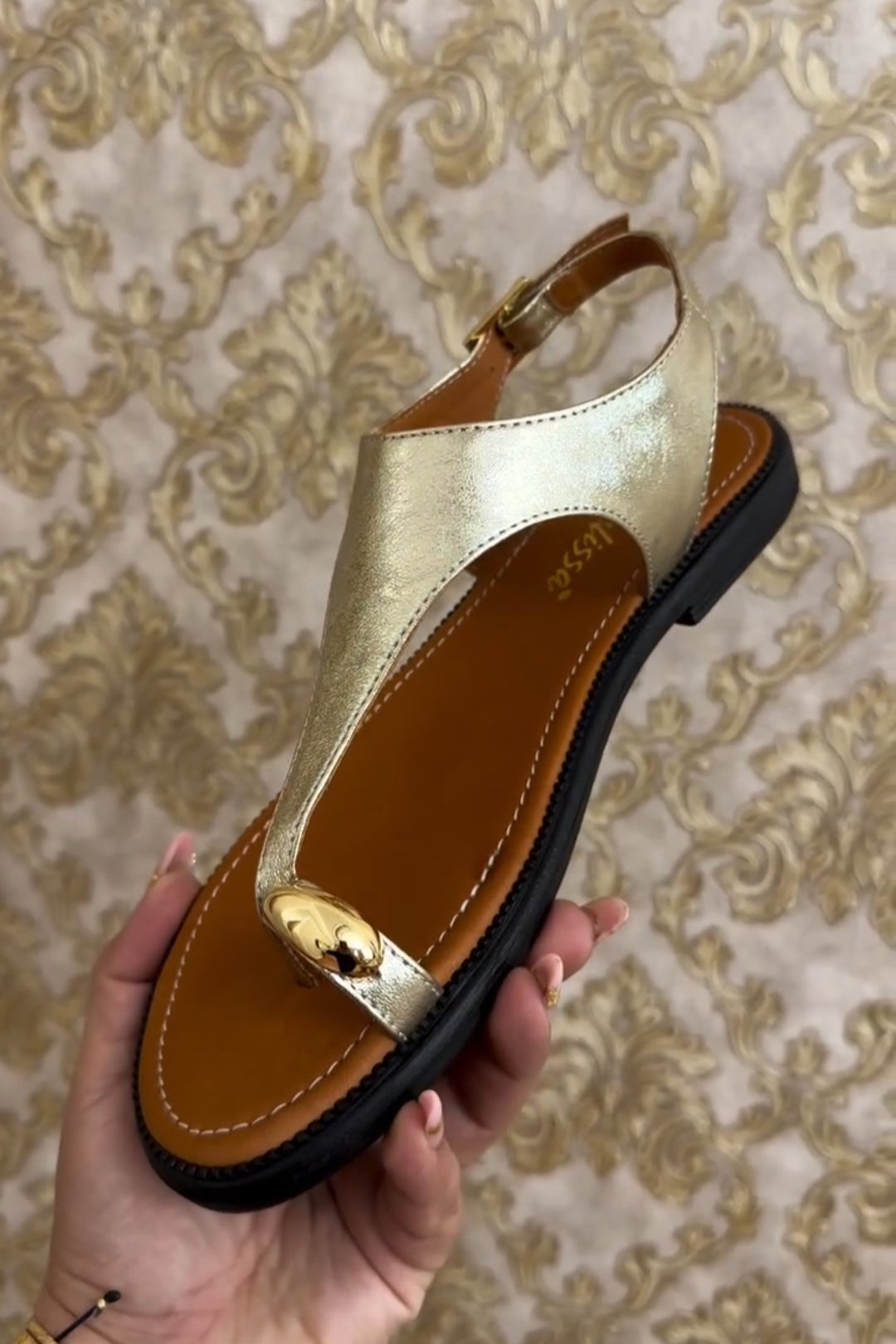 Metallic Gold T-Strap Flat Sandals