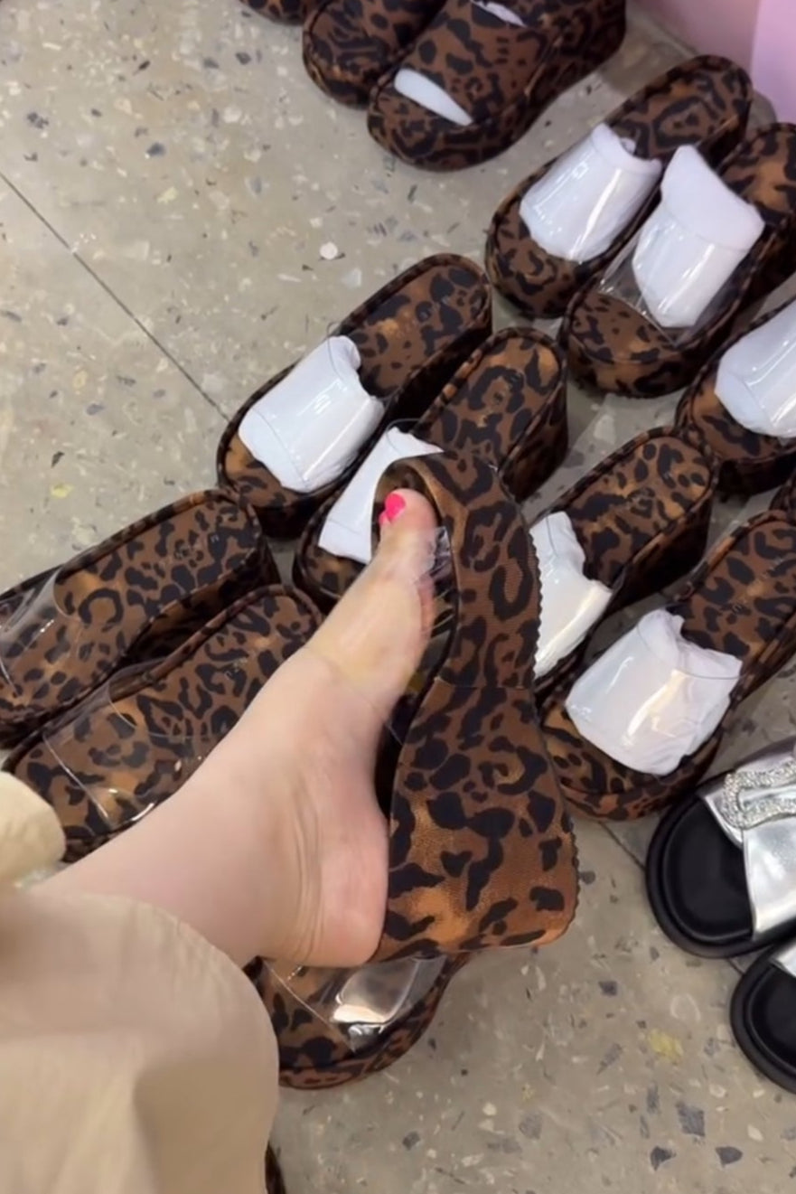 Leopard Print Platform Slides with Clear Strap – Bold & Chic Summer Sandals