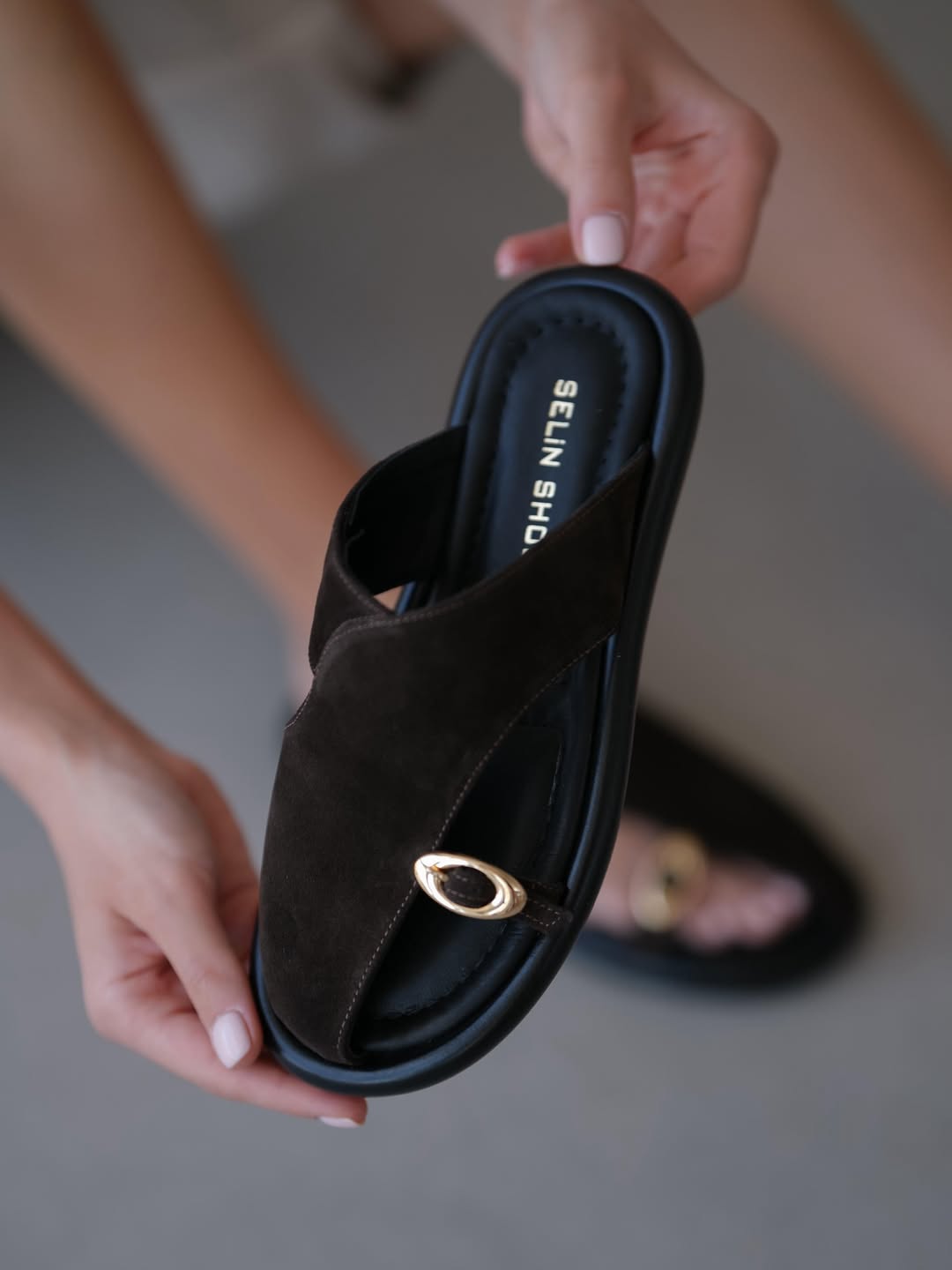 Bowie Asymmetric Cut Toe Buckle Detailed Genuine Leather Women's Slippers