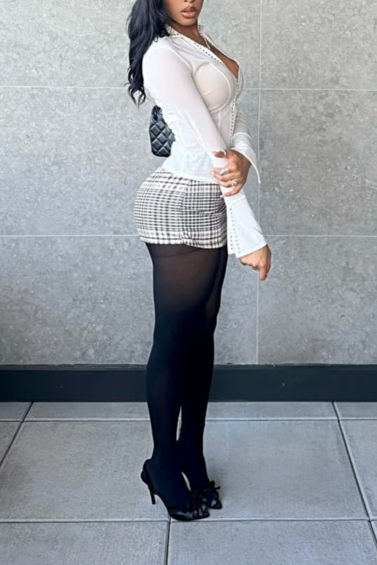 Slightly Transparent Drawstring Tie Slim Fit Shirt