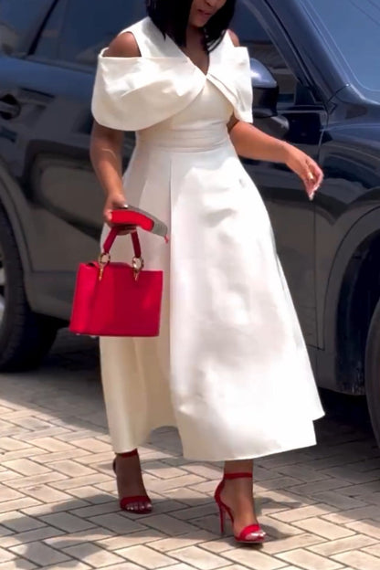 Bow-Decorated Off-the-shoulder Slip Dress