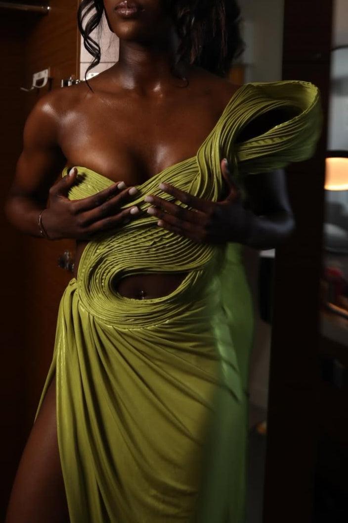 Sculpted Elegance One-Shoulder Cutout Maxi Dress