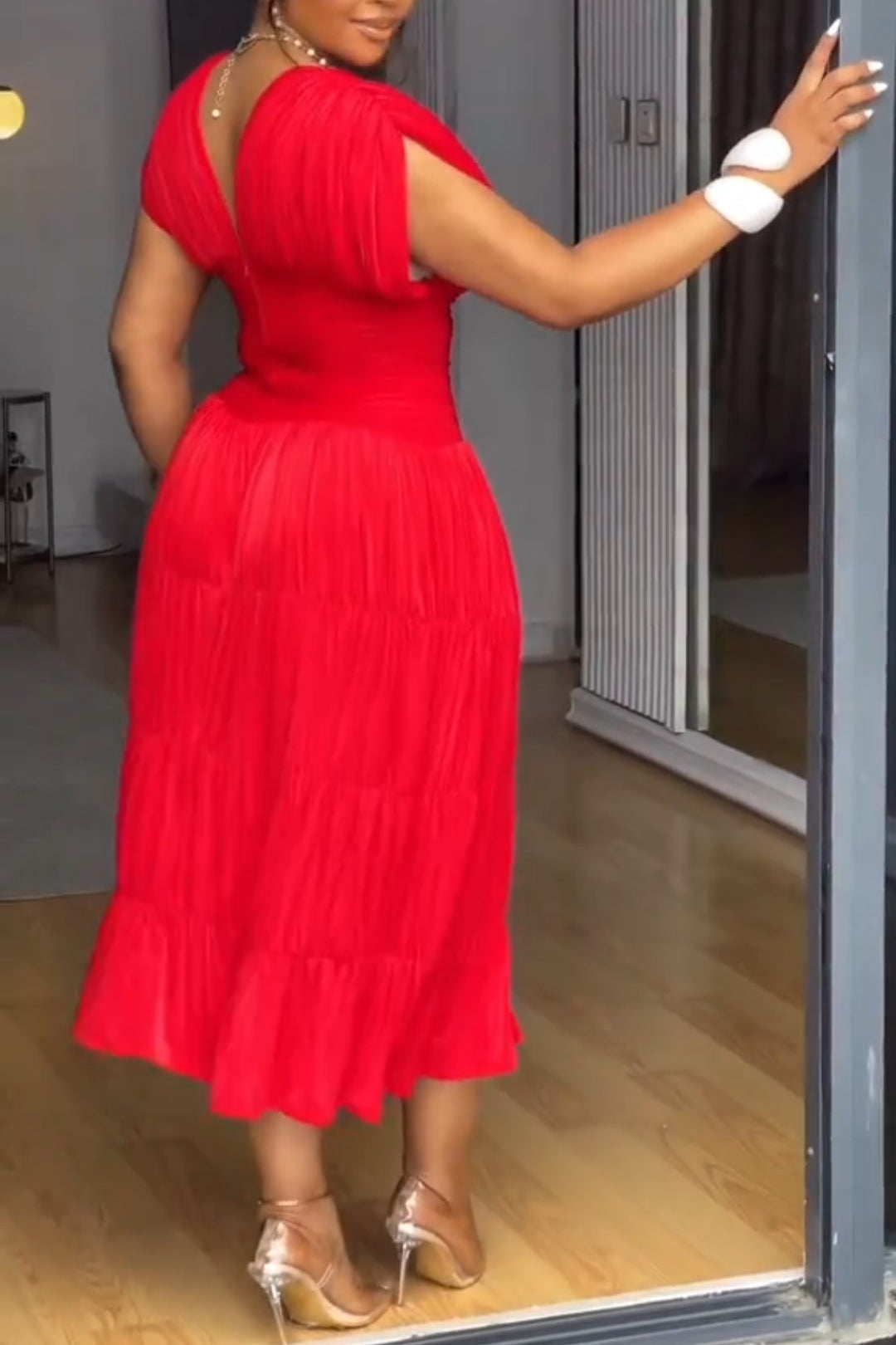 Classic Red V-neck Dress