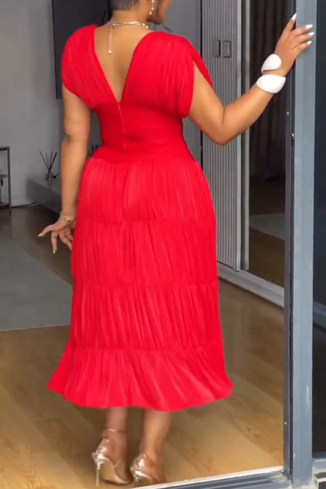 Classic Red V-neck Dress