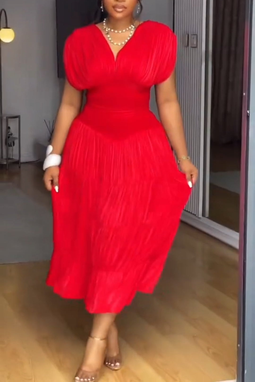 Classic Red V-neck Dress