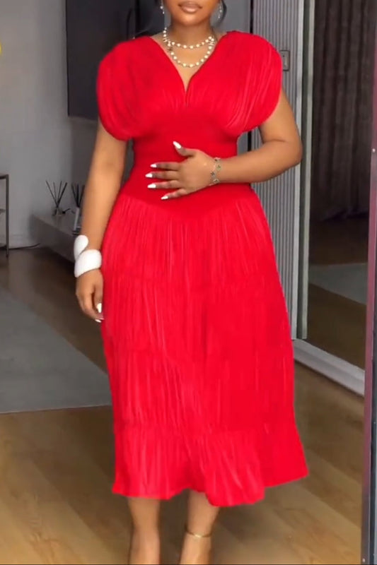 Classic Red V-neck Dress