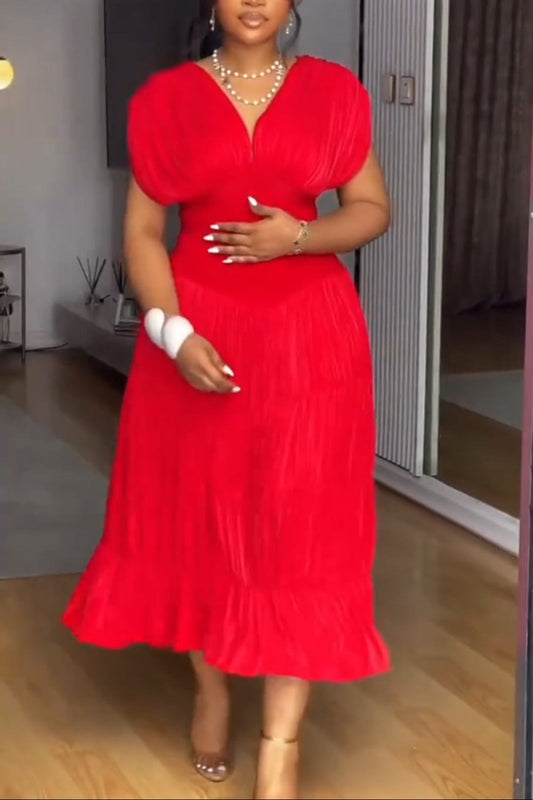 Classic Red V-neck Dress