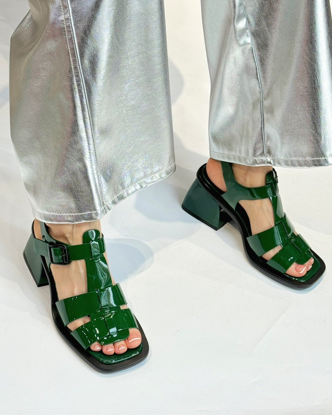 Leather Thick-Heel Sandals