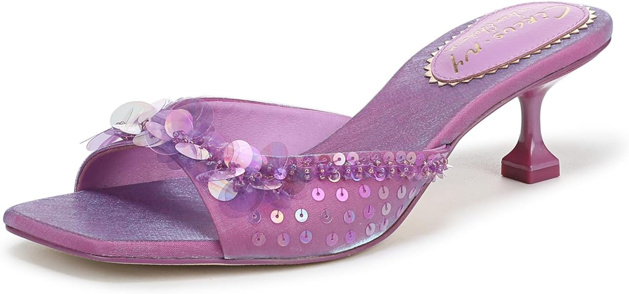 Sequined Low-heeled Slide Sandals