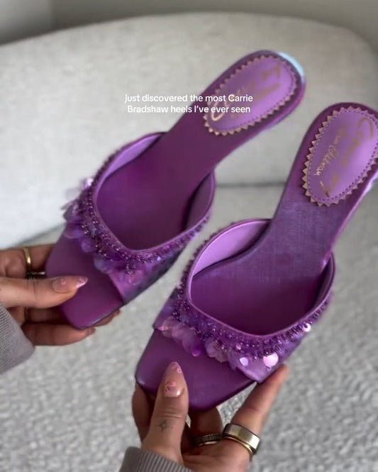 Sequined Low-heeled Slide Sandals