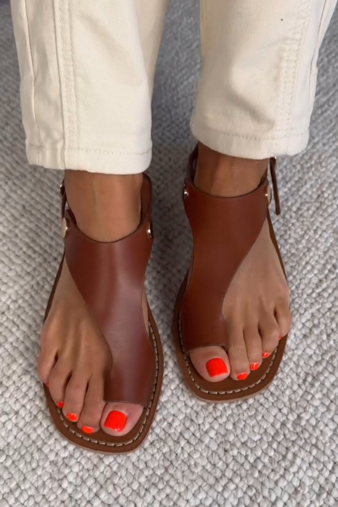 Chic Brown Leather Open-Toe Sandals