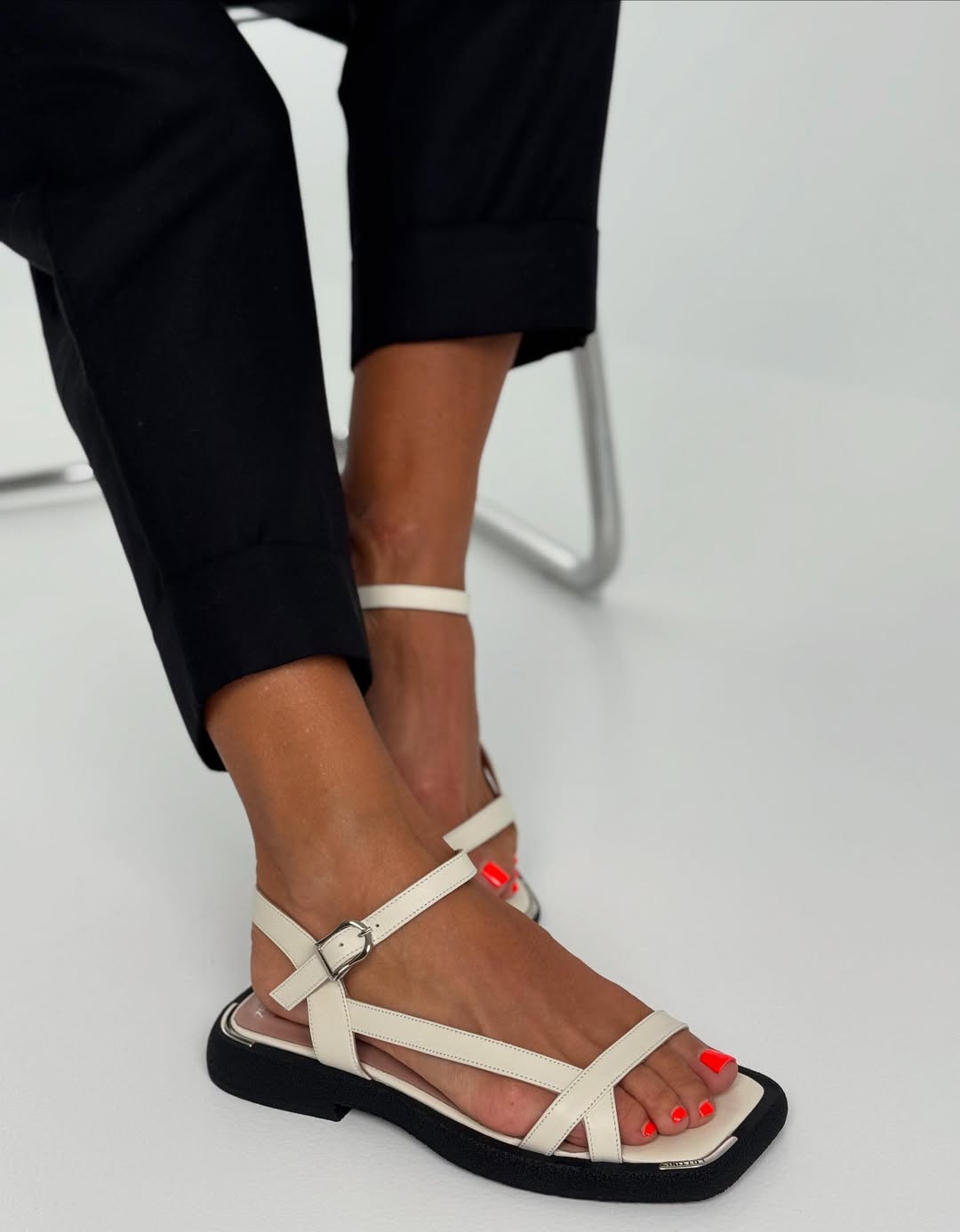 Classic White Square Toe Buckle Sandals
