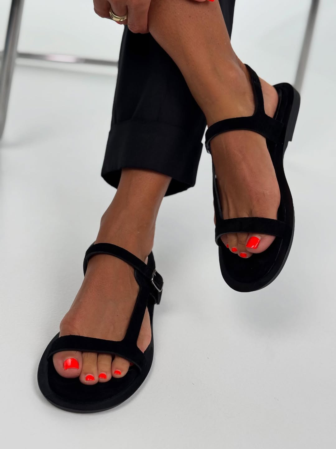 Classic Black Buckle Strap Sandals