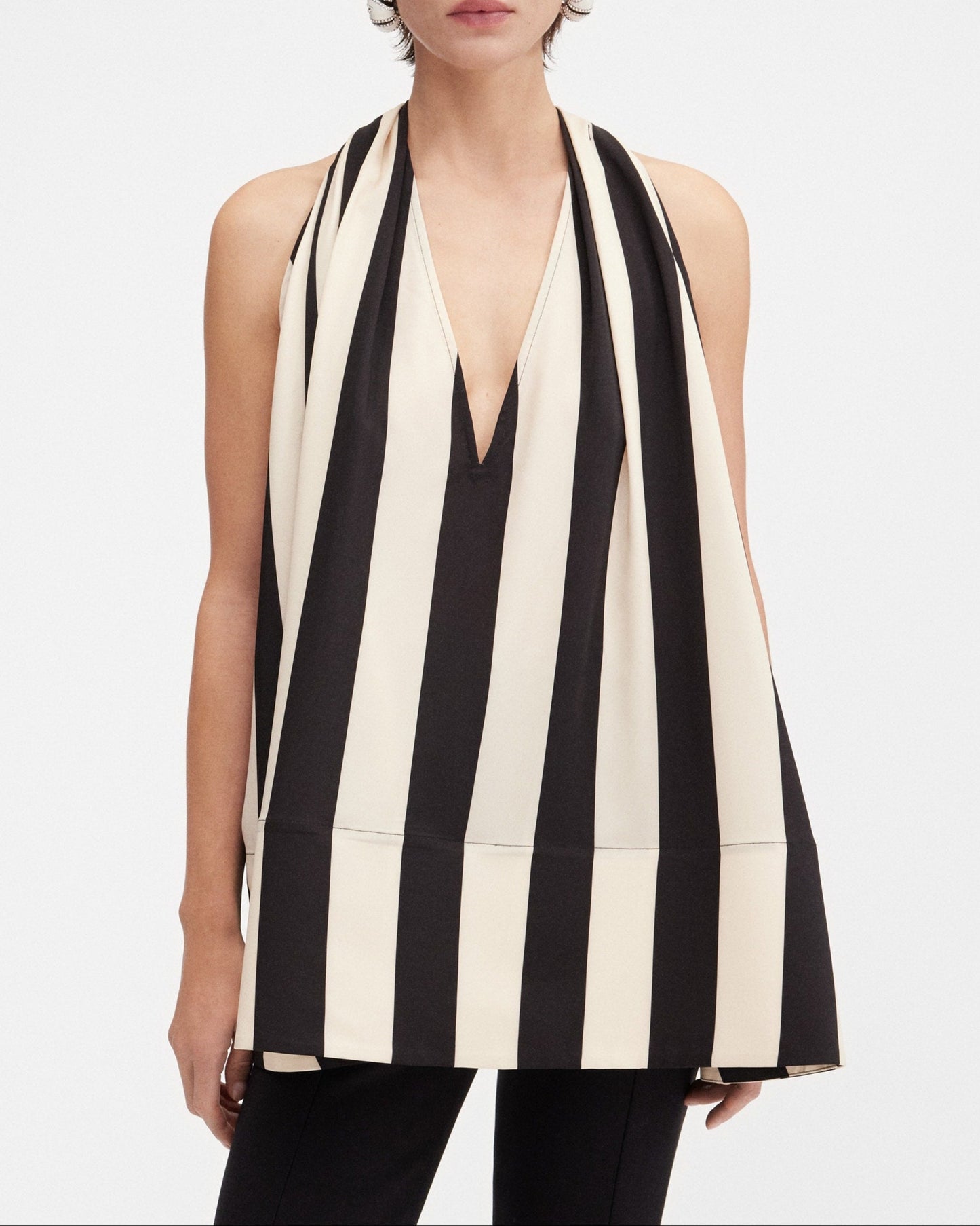 Halter Neck Black&white Vertical Striped Loose Vest