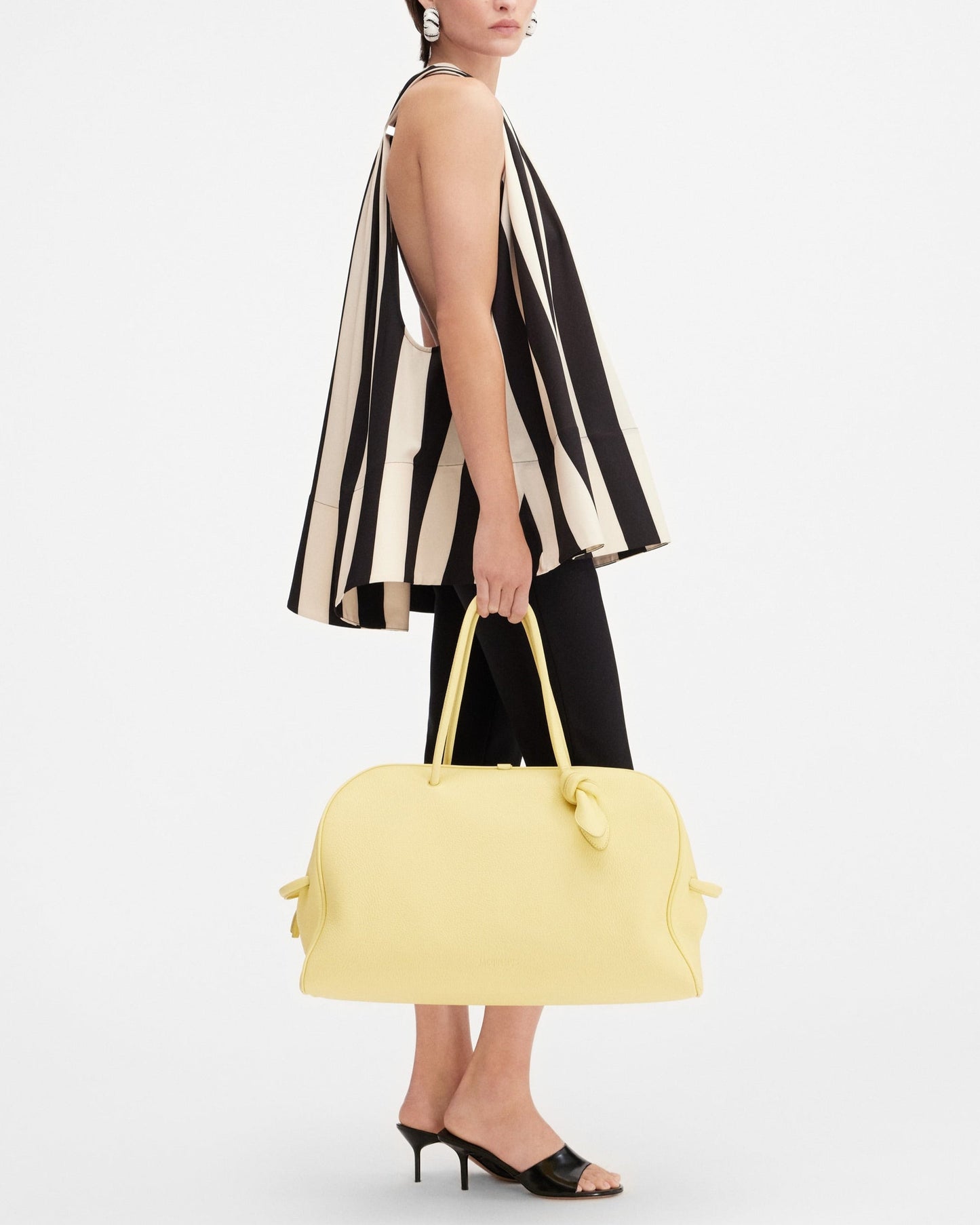 Halter Neck Black&white Vertical Striped Loose Vest