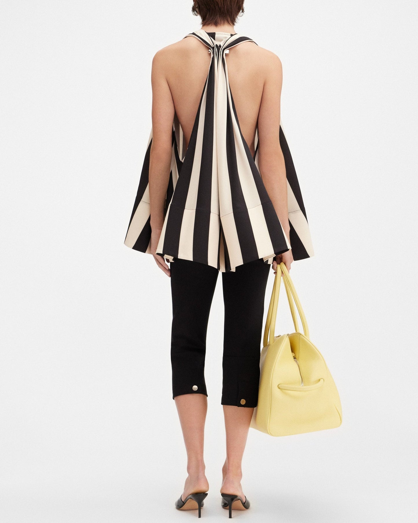 Halter Neck Black&white Vertical Striped Loose Vest