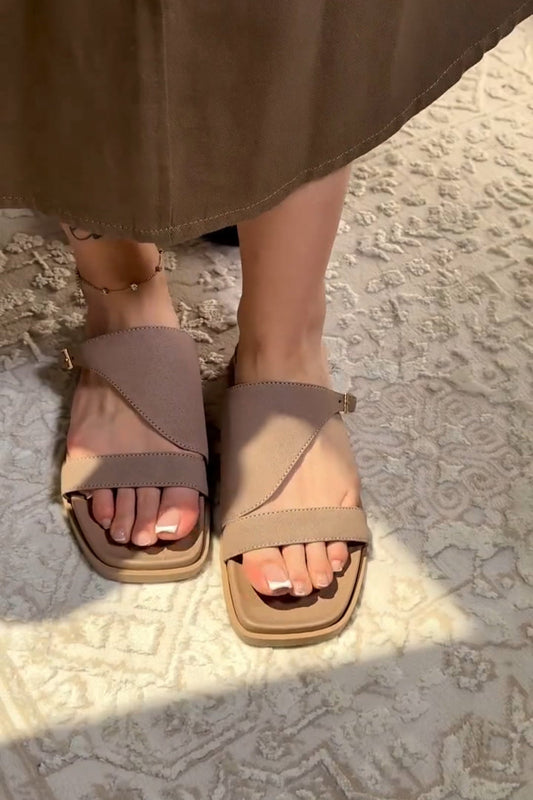 Irregular Cut Suede Sandals with Single Band
