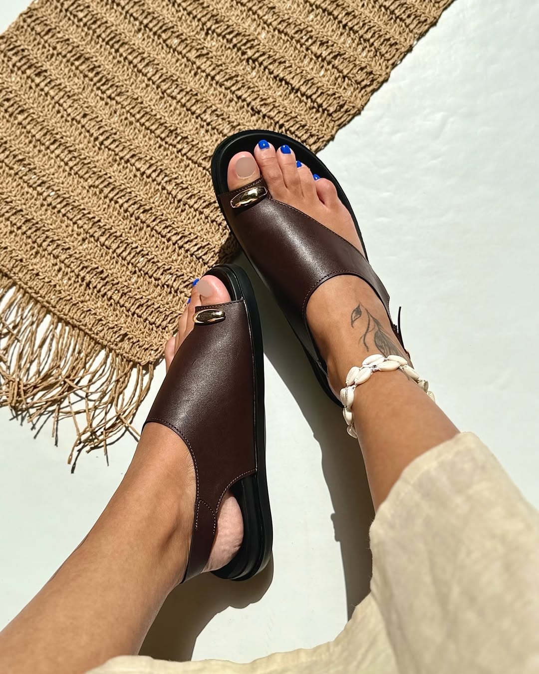 Modern Chic Slip-On Sandals with Gold Accent