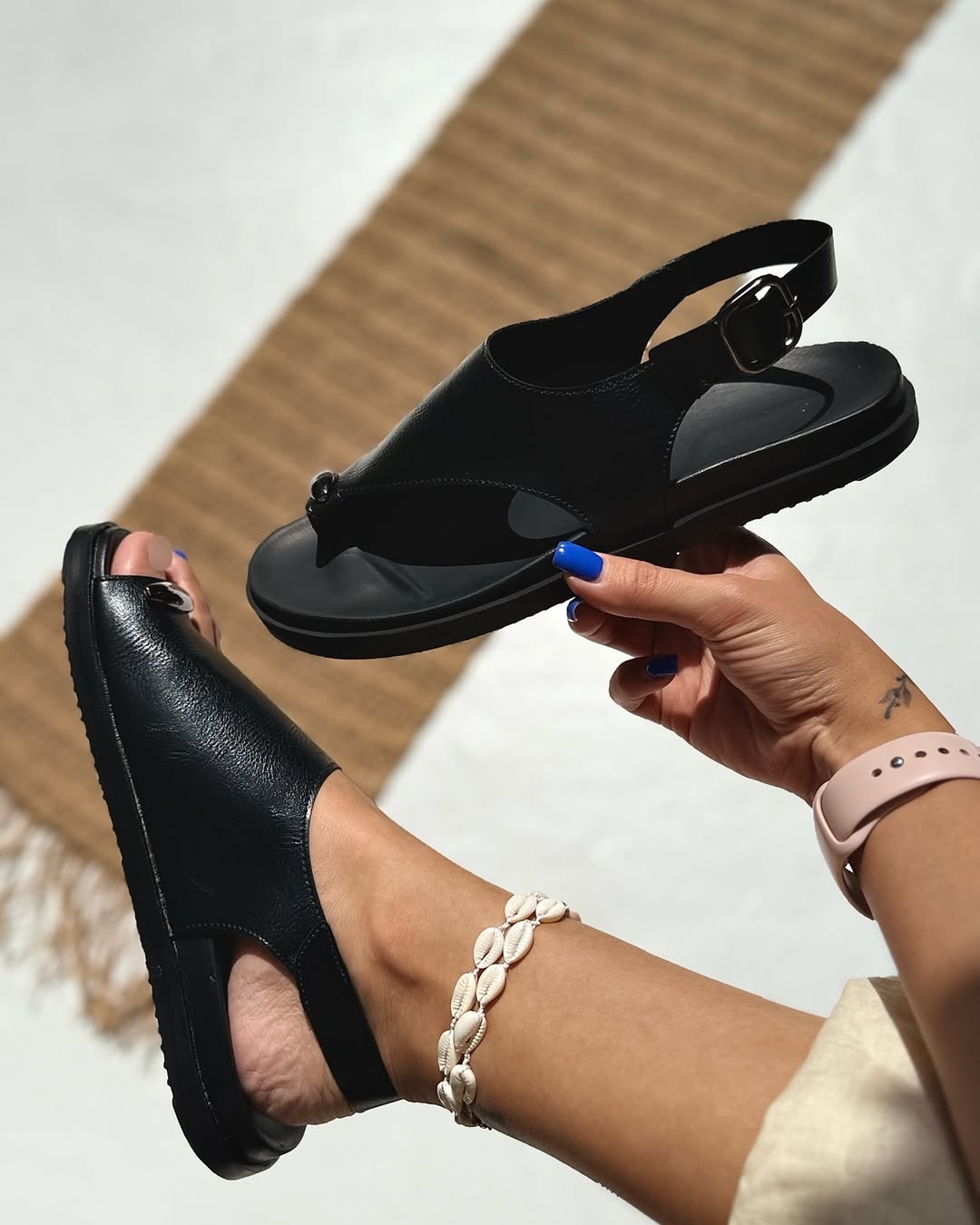 Modern Chic Slip-On Sandals with Gold Accent