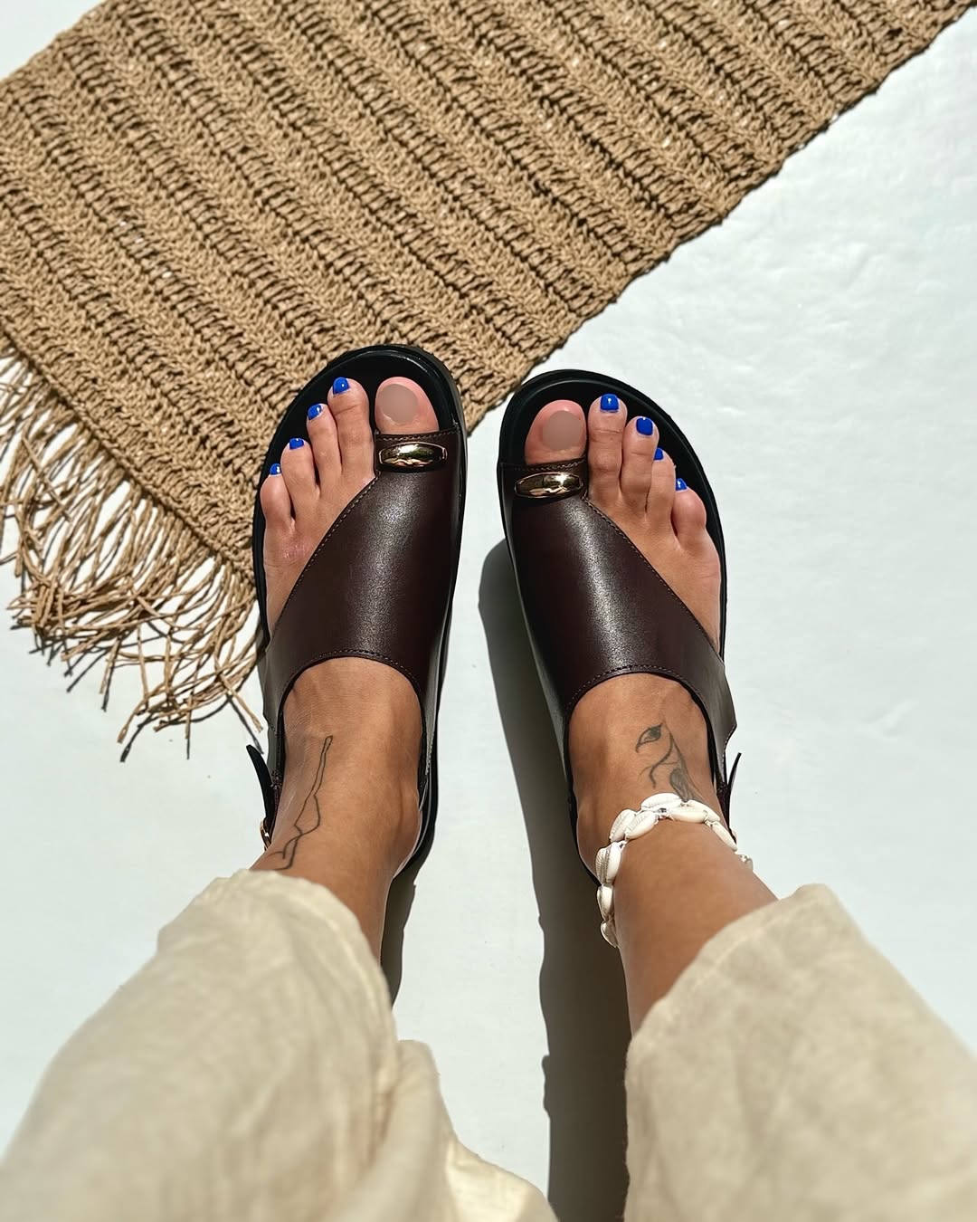 Modern Chic Slip-On Sandals with Gold Accent