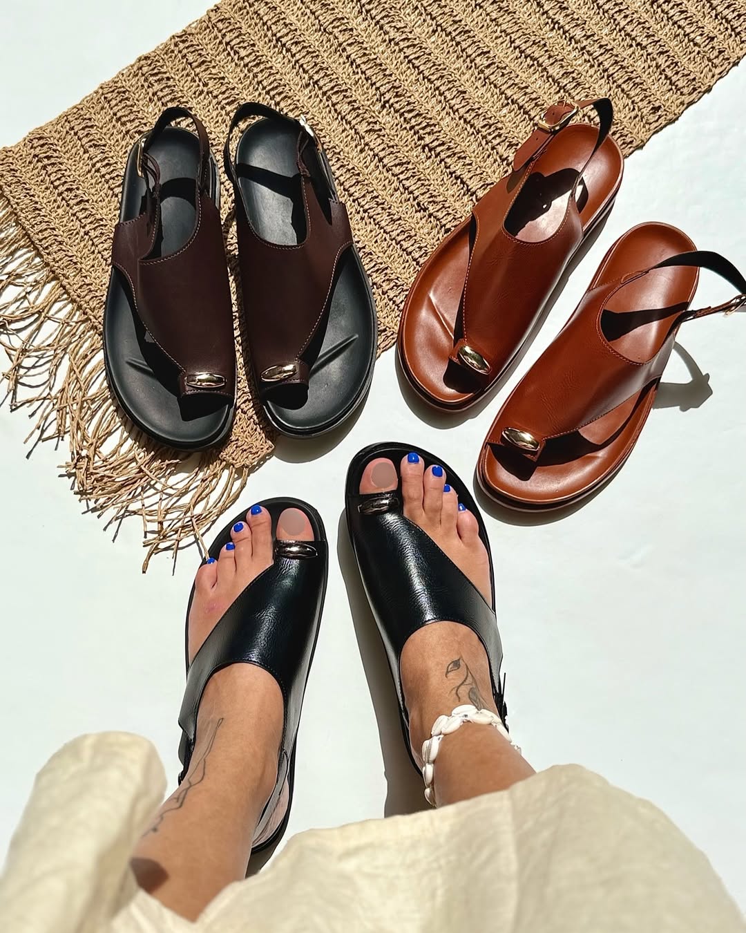 Modern Chic Slip-On Sandals with Gold Accent