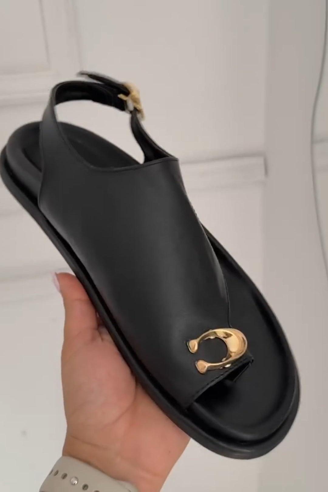 Chic Slip-On Sandals with Gold Horsebit Detail