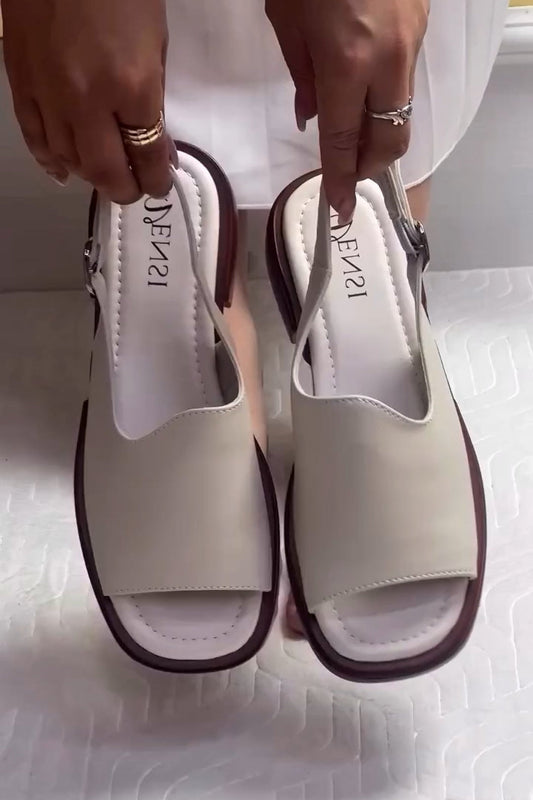 Minimalist Open-Toe Slingback Sandals – Elegant Beige Comfort Flats