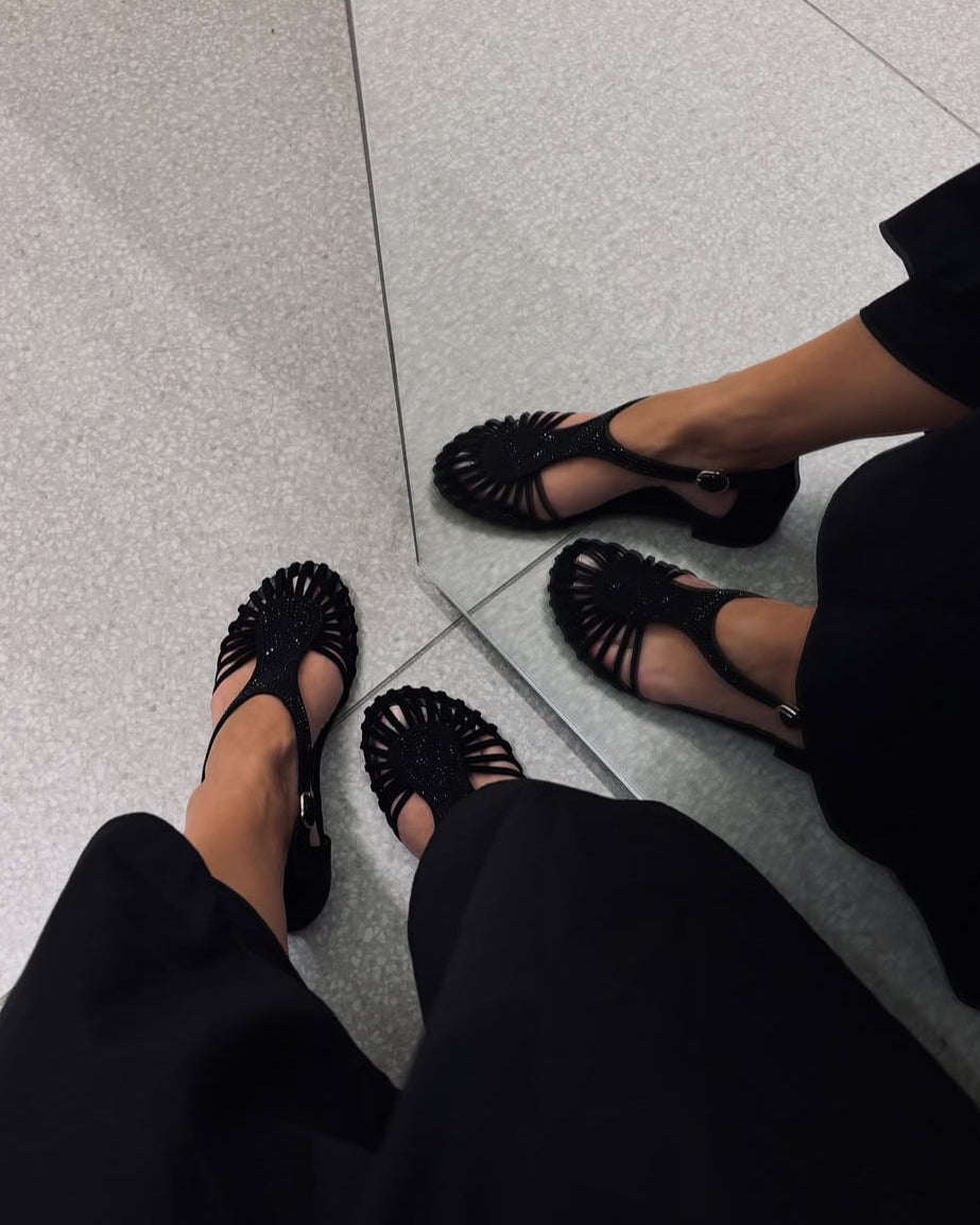 Suede Sandals Covered In Crystal Stones