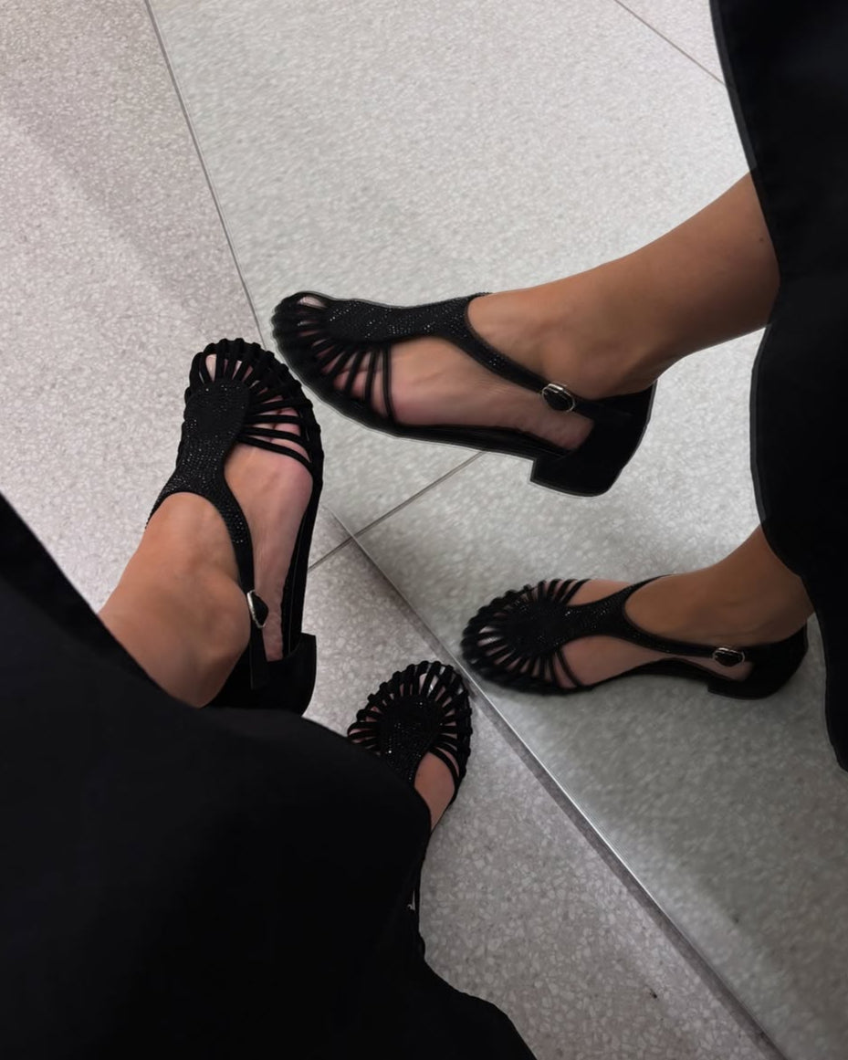 Suede Sandals Covered In Crystal Stones