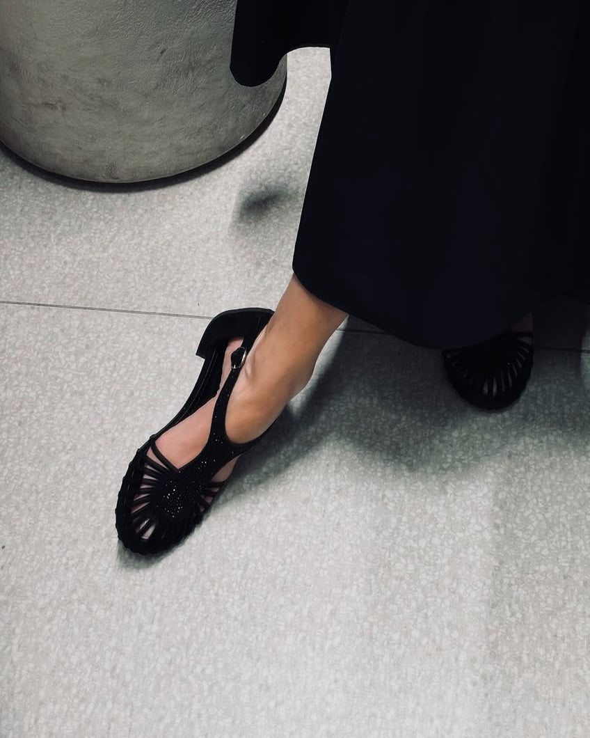 Suede Sandals Covered In Crystal Stones