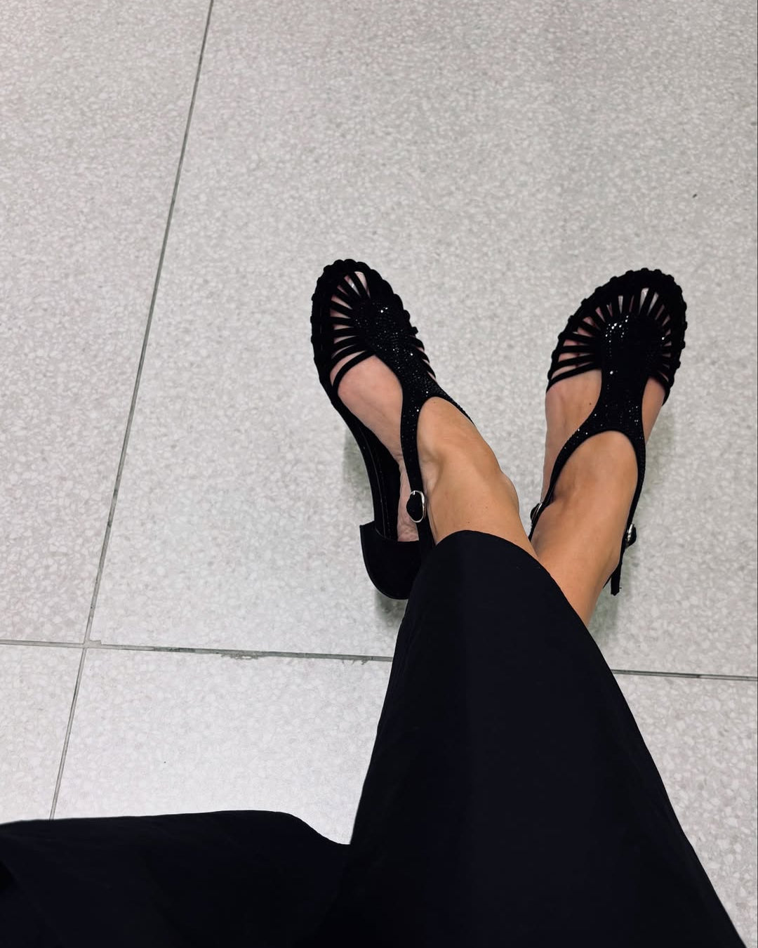 Suede Sandals Covered In Crystal Stones