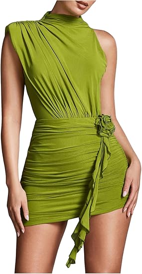 Women's Flower Asymmetrical Bodycon Mini Dress