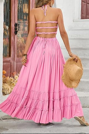 Women's Summer Boho Sexy Backless Long Dresses