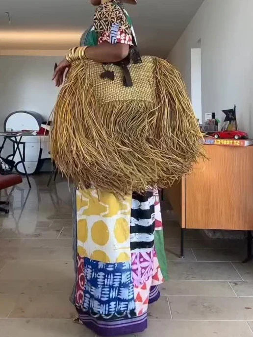 Handcrafted Woven Tote with Fringe Detailing