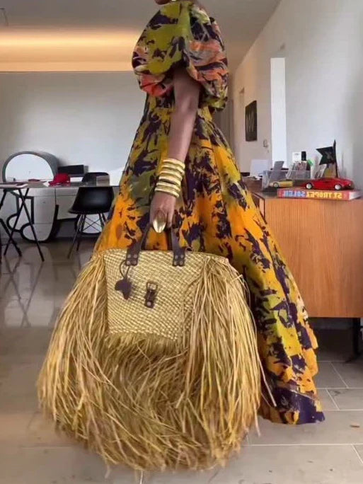 Handcrafted Woven Tote with Fringe Detailing