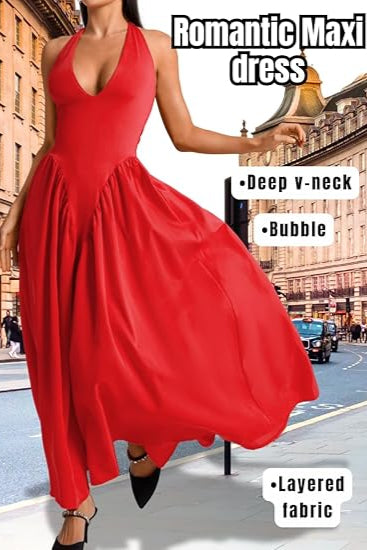 Corset Flowy Drop Waist Deep V Neck Halter Maxi Dresses