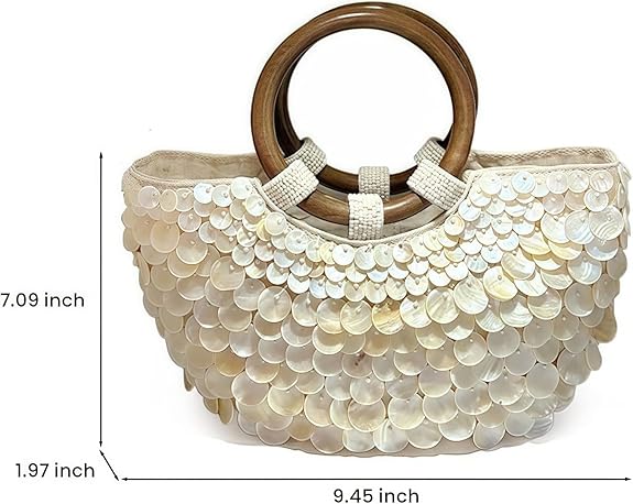 Summer Beach Handle Seashell Purse Beaded Handbag