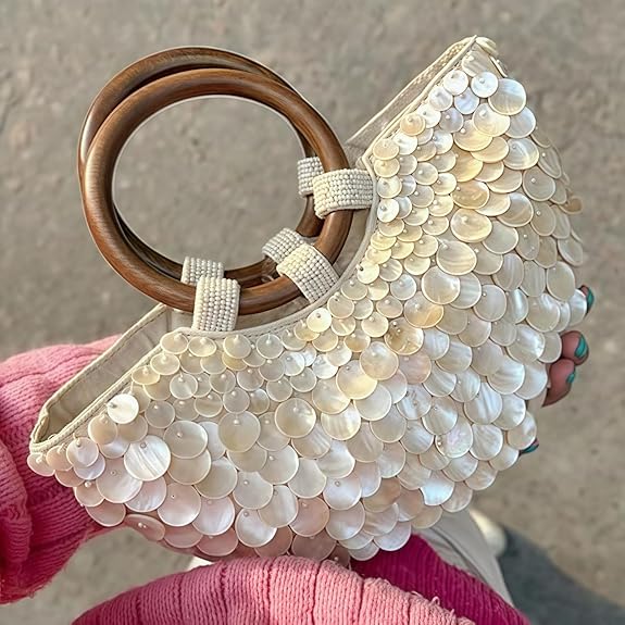 Summer Beach Handle Seashell Purse Beaded Handbag