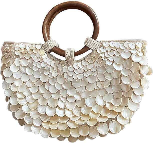 Summer Beach Handle Seashell Purse Beaded Handbag