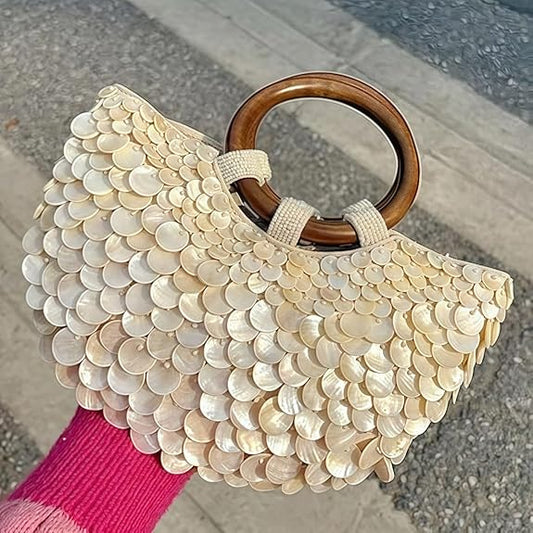 Summer Beach Handle Seashell Purse Beaded Handbag
