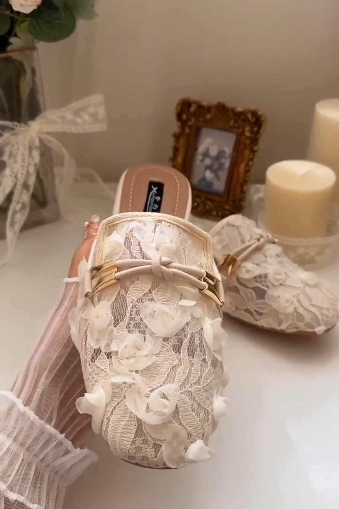 3D Flower Lace Loafers Slippers