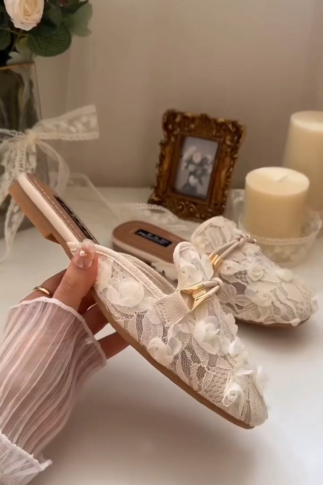 3D Flower Lace Loafers Slippers