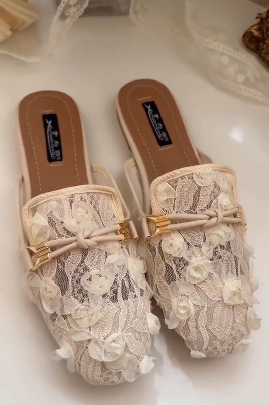3D Flower Lace Loafers Slippers