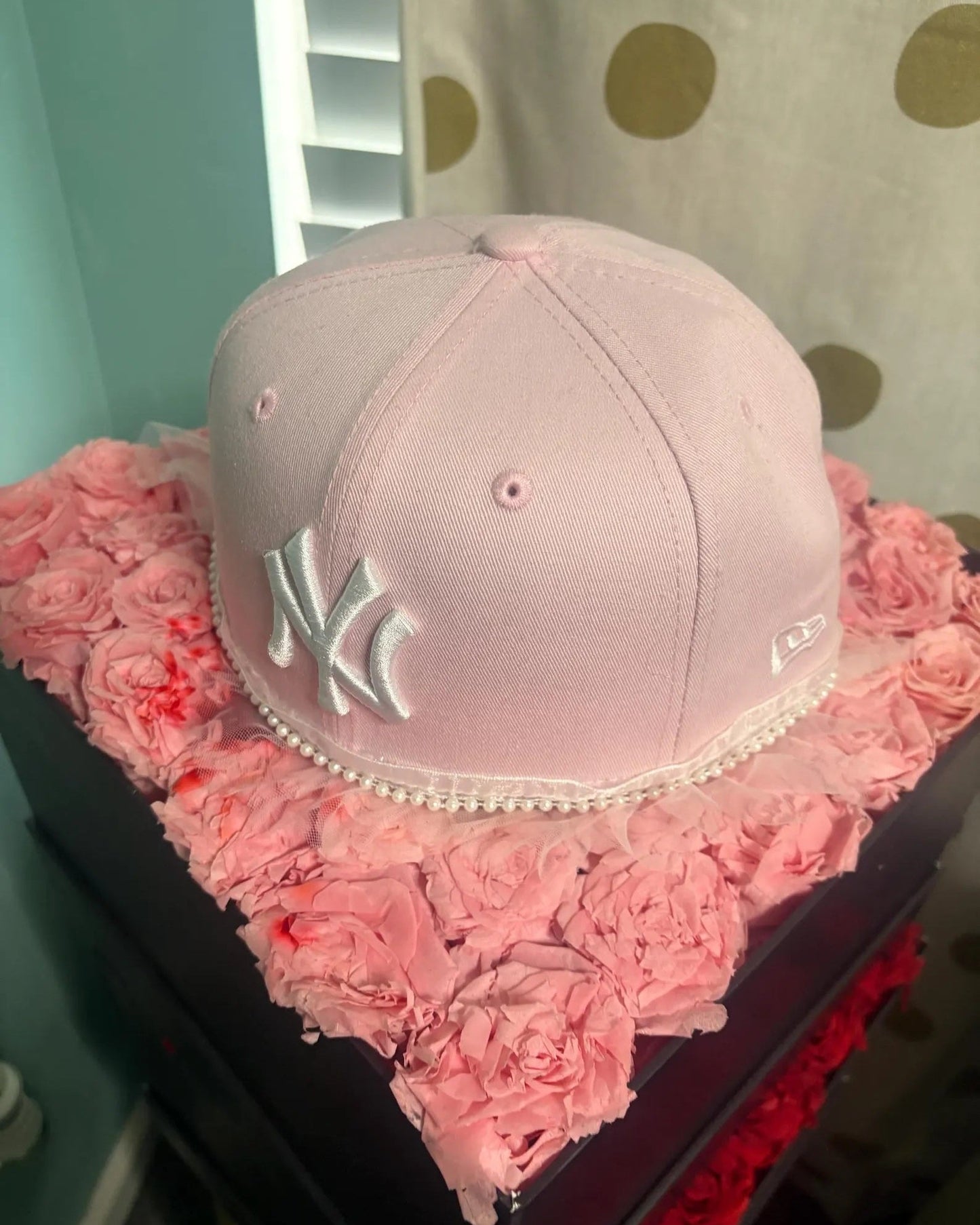 Organza lace pearl embellished bowler hat