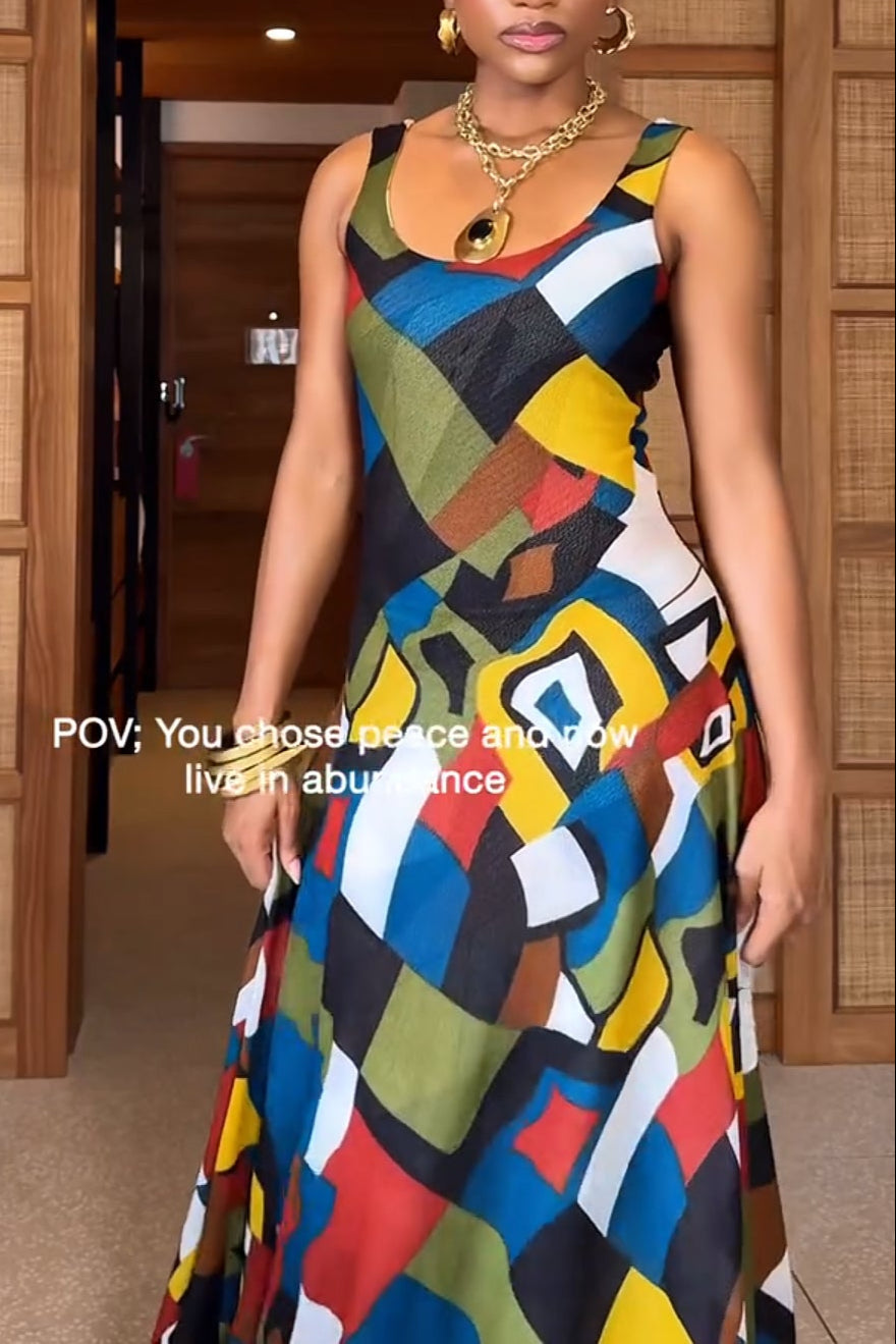 Multicolor Block Sling Maxi Dress