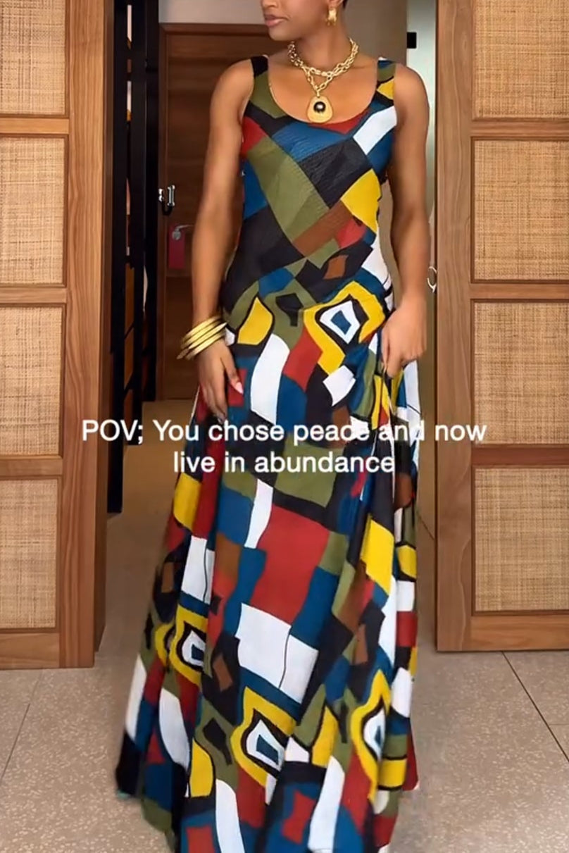 Multicolor Block Sling Maxi Dress