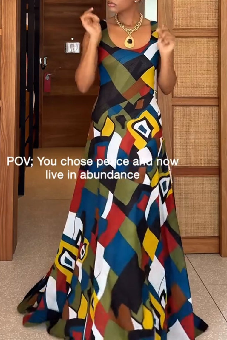 Multicolor Block Sling Maxi Dress