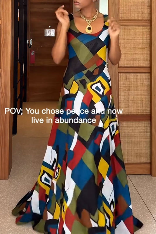 Multicolor Block Sling Maxi Dress
