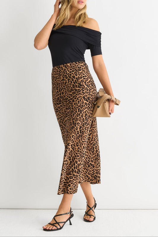 Light Brown Leopard Print Maxi Skirt